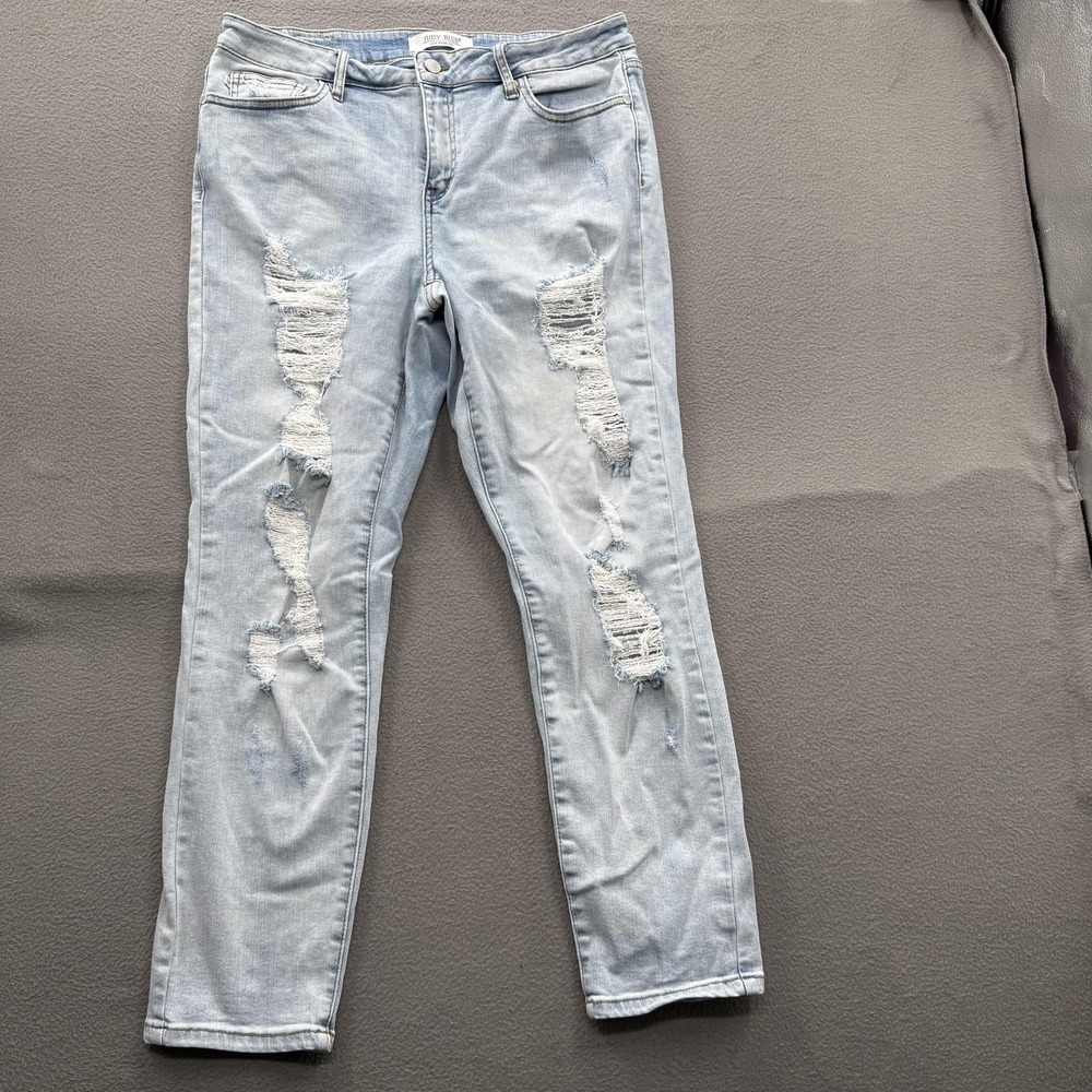 Judy Blue Jeans Womens 13/31 Light Wash High Rise Boyfriend Distressed JB8876